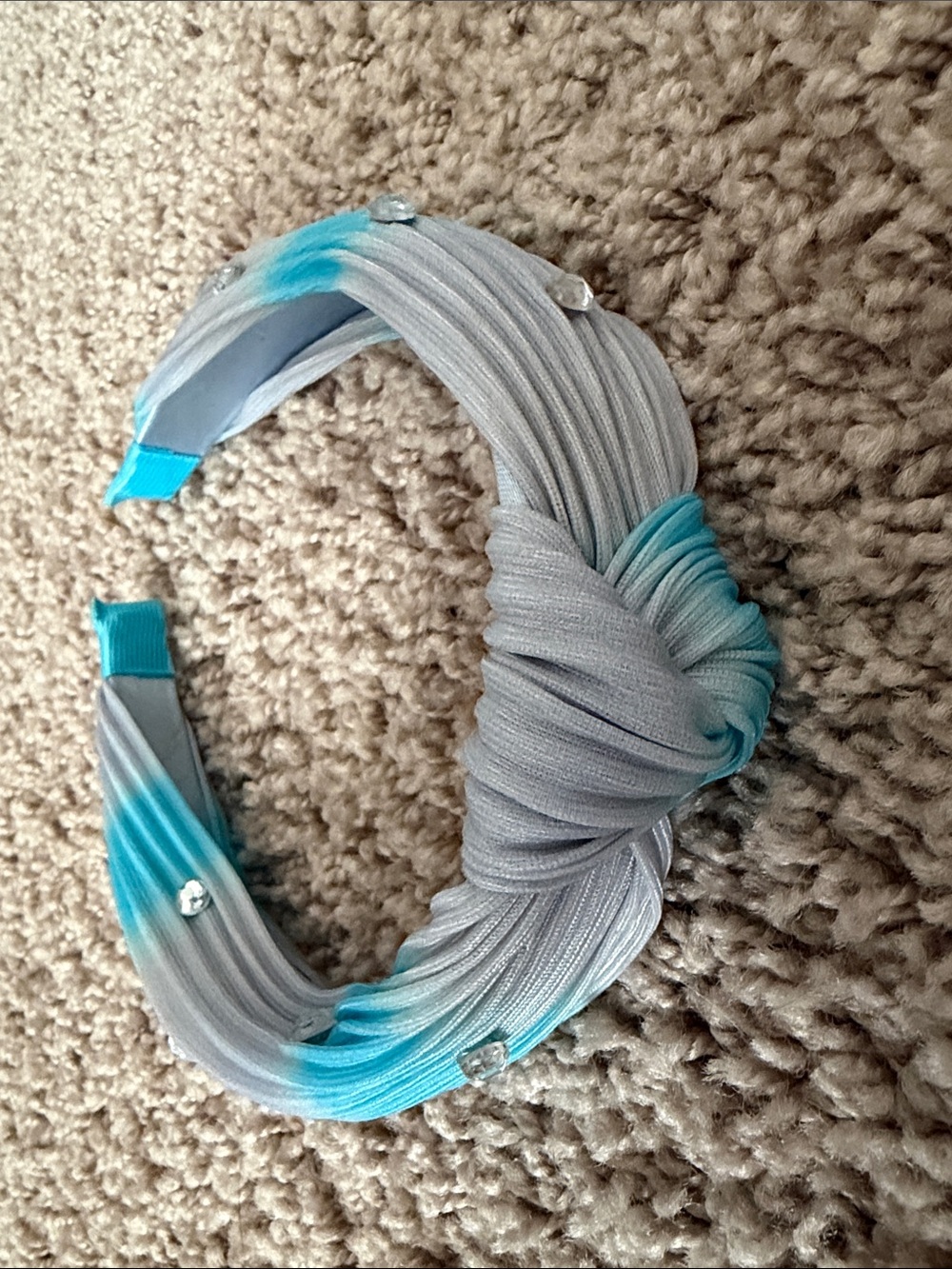 Kids Knotted Headband in Light Gray and Turquoise